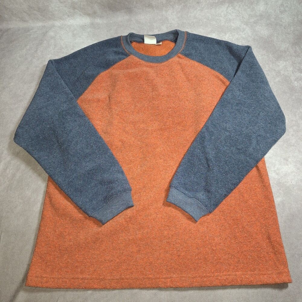 Vintage Akwa Sweater Sz XL Made In USA Orange And Blue Polyester Rayon